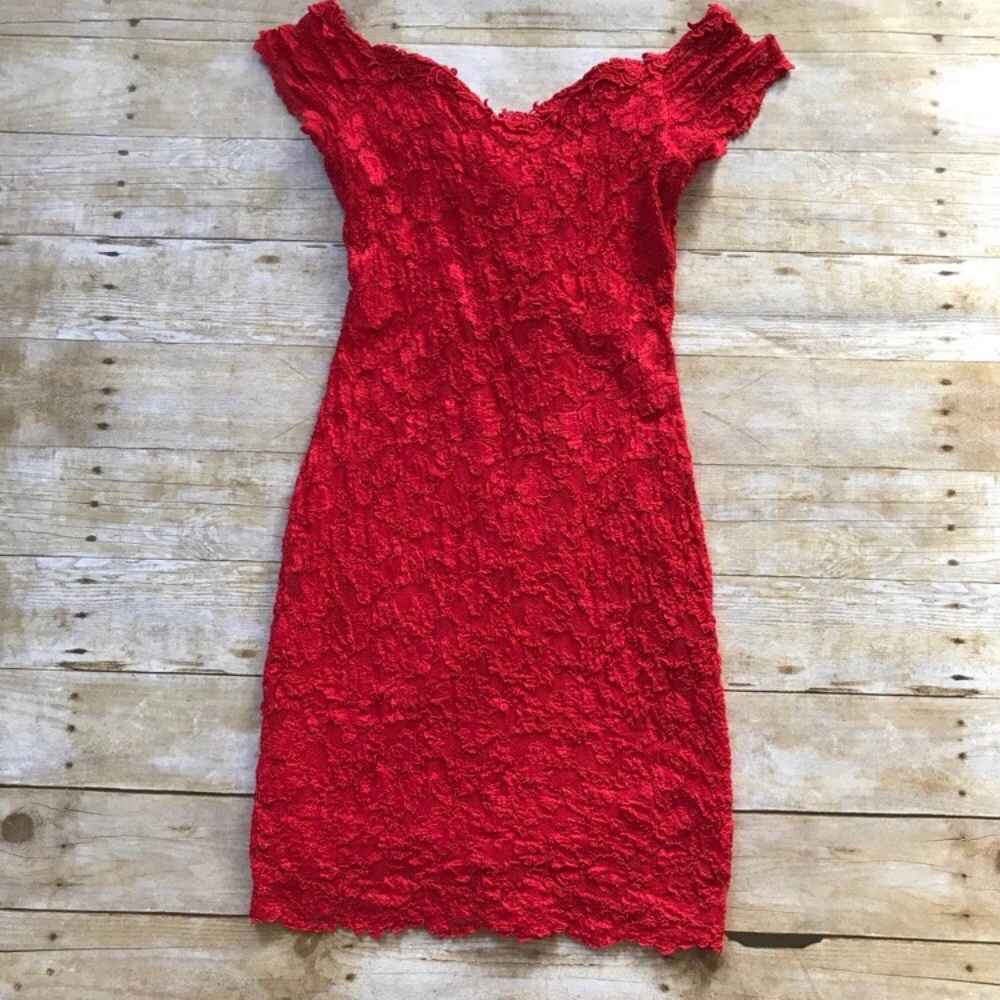 Stunning Off Shoulder Red Lace Dress